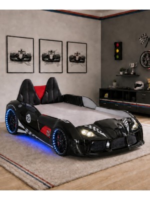 Setay Arabalı Yatak, Raceing Car V8 Full Ledli Koltuklu Arabalı Yatak 100X190 cm