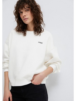 Mavi Mavi Logo Baskılı Ekru Sweatshirt 1S10490-70057