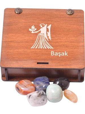 Taş Sandığı Başak Burcu Doğal Taş Set - Ahşap Kutulu