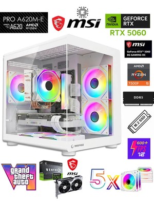 Zeiron Mini X50 AMD Ryzen 5 7500F-MSI A620M-B/ MSI Geforce RTX 5060 X2 ICE/512GB M.2/16GB DDR5 Beyaz-Oem Oyuncu Paket