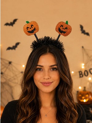Parti Adresi Cadılar Bayramı Simli Balkabağı Taç Halloween Parti Aksesuarı Turuncu