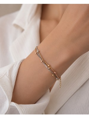 Oghamay 316L Çelik Mix Renk Minimal Toplu Kadın Bileklik Gold Rose Gümüş Kararmaz Paslanmaz Çelik Bileklik