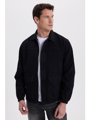 Tudors Erkek Relax Fit Rahat Kesim Çift Cep Denim Siyah Kot Mont Gömlek