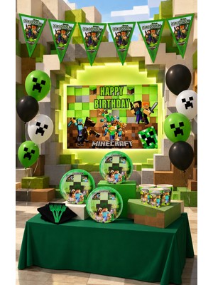 Minecraft Afişli 8 Kişilik Doğum Günü Seti Parti Malzemeleri