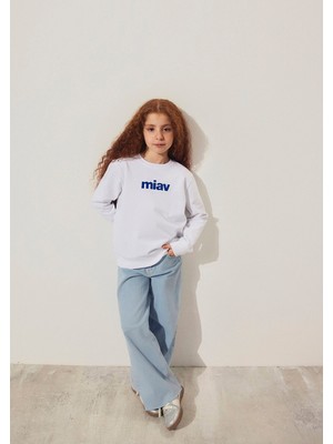 Mavi Miav Baskılı Beyaz Çocuk Sweatshirt 6610031-620