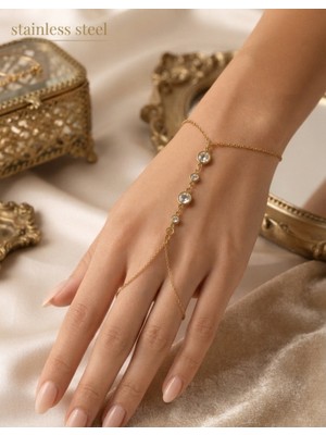 Stainless Steel Gold Renk Sıralı Yuvarlak Zirkon Taşlı Çelik Şahmeran