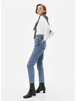 Koton Normal Bel Boru Paça Dar Koyu Indigo Kadın Denim Pantolon 4WAL40004MD