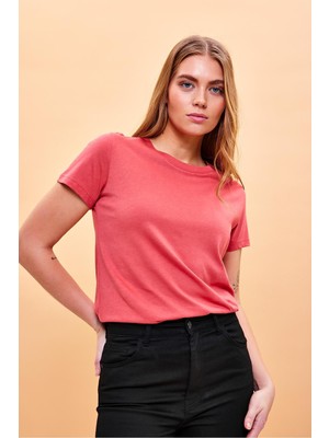 Vena Kadın Boyfriend Terracotta Bisiklet Yaka Regular Fit Modal T-Shirt (Lyocell)