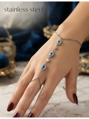Stainless Steel Gümüş Renk Göz Nazar Mekik Yıldız Çelik Şahmeran