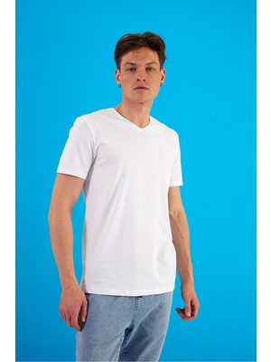 Vena Erkek Nick Beyaz V Yaka Slim Fit Basic Tişört