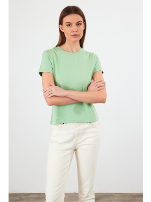 Vena Kadın Rachel Çağla Bisiklet Yaka Slim Fit Basic Tişört
