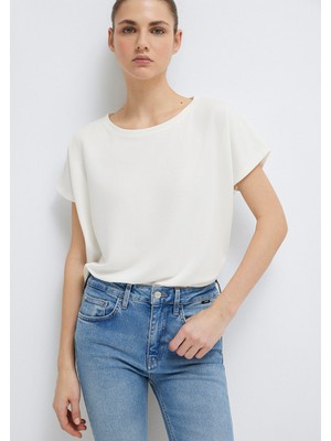 Mavi Soft-Premium (TENCEL™) Liyosel Karışımlı Ekru Basic Tişört 167245-25705