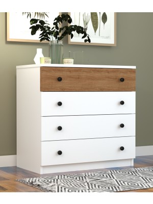 Tocco Aslı Beyaz Meşe 4 Çekmeceli Şifonyer 76 cm Genişlik 73 cm Yükseklik 41 cm Derinlik