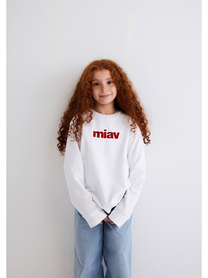 Mavi Kırmızı Miav Baskılı Beyaz Çocuk Sweatshirt 6610031-602