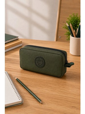 Mikasso Unisex Haki Kalemlik, Tek Gözlü Kalem Kutusu, 20X10X3CM Tekstil Yeşil