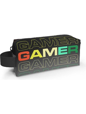 Mikasso Kids Siyah Gri Gamer Desenli Kalem Çantası 22080 Tekstil Gri