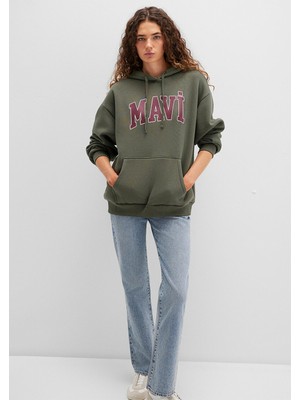 Mavi Mavi Logo Baskılı Kapüşonlu Haki Sweatshirt 1600361-71581