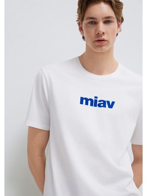 Mavi Miav Baskılı Beyaz Tişört 067153-620