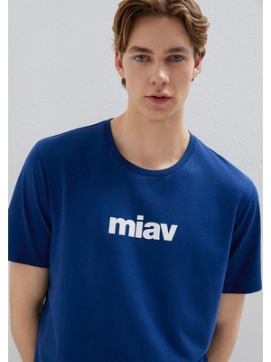 Mavi Miav Baskılı Mavi Tişört 067153-70722