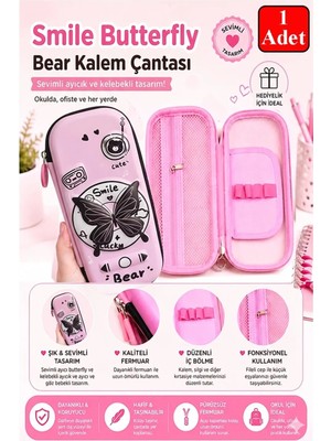 Mikasso Pembe Kabartmalı Bölmeli Kalemlik 1 Adet P-5922 Kız Çocuk Okul Kalem Kutusu 3 Boyutlu Sevimli Karika
