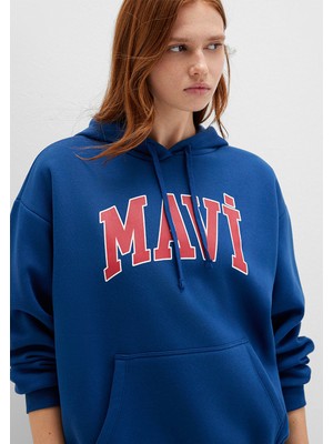 Mavi Mavi Logo Baskılı Kapüşonlu Lacivert Sweatshirt 1600361-82625