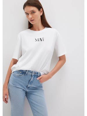 Mavi Mavi Logo Baskılı Beyaz Tişört 1611594-620