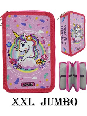 Mikasso Xl Jumbo Model Unicorn Bahar Kalem Kutusu Organizer Kalemkutu 3 Bölmeli Kalemlik Pembe Tekstil Pembe