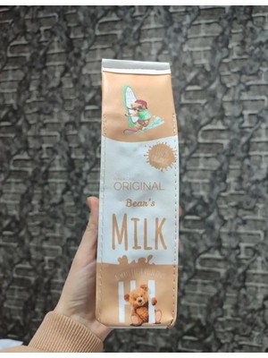 Mikasso Ayıcık Süt Kutusu Model Kalem Kutusu Kalemlik 21,5x5,5 cm Deri Kahverengi