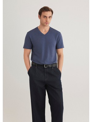 Mavi Stretch V Yaka Mavi Basic Tişört 061748-18790