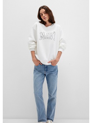 Mavi Mavi Logo Baskılı Beyaz Sweatshirt 1611192-70057