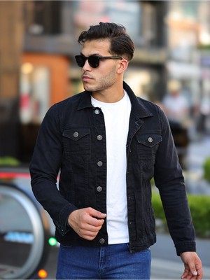 Comstar Erkek Trend Polo Yaka Slim Fit Denim Jeans A.siyah Kot Ceket