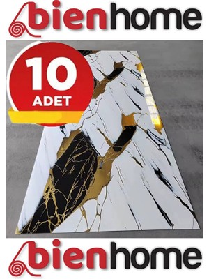 BienHome 10 Adet, 30X60CM Kendinden Yapışkanlı Duvar Kağıdı Esnek Köpük Paneli 3D Boyutlu Gold Sarı Siyah Beyaz