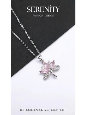 Lotus Çiçeği Figürlü Çelik Kolye