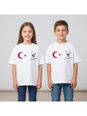 Dereff Atatürk ve Ayyıldız Baskılı T-Shirt (Beyaz) 9-10 Yaş