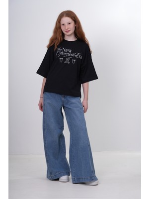 Haykids Genç Kız Ayıcık ve Kurdele Baskılı Oversize T-Shirt – "the New Sweetest Era" Salaş Kesim Tişört