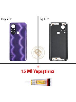 Arsking Infinix Hot 11S Mor Uyumlu Arka Kapak + B7000 Yapıştırıcı Arka Cam Batarya Pil Kapağı Lazer Kesim