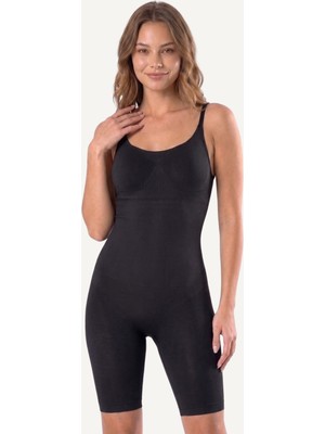 Womenmade Kadın Siyah Renk Dikişsiz Paçalı Body Korse – Askılı Sıkılaştırıcı Ve Tüm Vücut Toparlayıcı