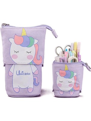 Mikasso Unicorn Uzayabilen Teleskopik Kalem Kutu Makyaj Çantası Çok Amaçlı Çanta Tekstil Mor