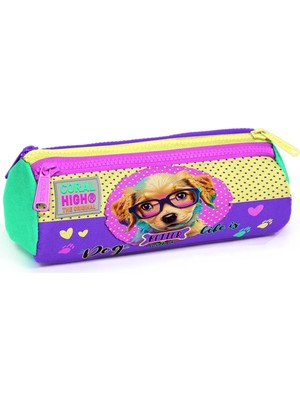 Mikasso Üç Bölmeli Sarı Pembe Sevimli Köpek Desenli Kalem Çantası Tekstil Sarı