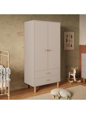 Bimossa KG2030 Bunny Kumtaşı 80 Cm, 2 Kapaklı Gardırop, 2 Çekmeceli Yüksek Ayaklı Çocuk Odası Gardırobu