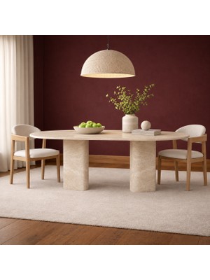 Miarik Design Norm -Traverten ve Ahşap Plakalı Mermer Yemek Masası