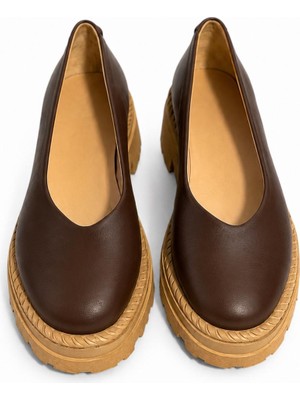 Butik Noble Shoes Hakiki Deri  Kalın Tabanlı Kadın Babet