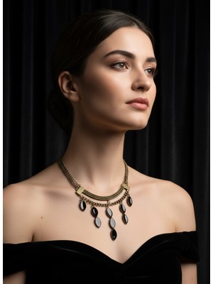 Moda Accessories Eskitme Gold Siyah Taş Detaylı Bohem Kadın Kolye – Otantik Tasarım