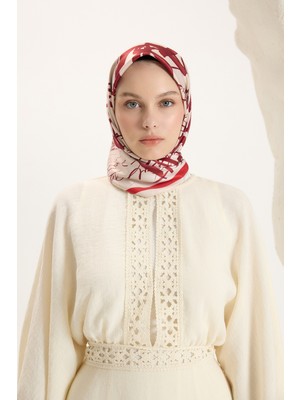 QEF Desenli Twill Eşarp Love Bordo