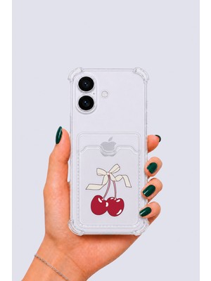 Ankaverse iPhone 16 Kartlıklı Kiraz Desenli Kılıf