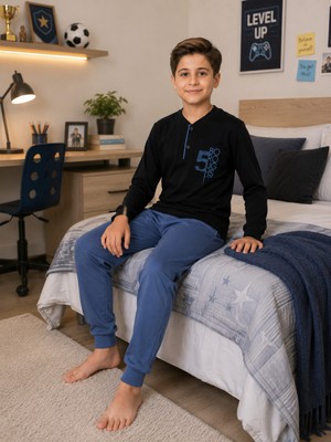 Formo Erkek Çocuk %100 Doğal Pamuk Manşet Paça Uzun Kollu Pijama Takımı