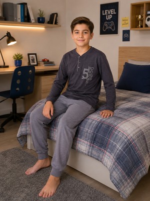 Formo Erkek Çocuk %100 Doğal Pamuk Manşet Paça Uzun Kollu Pijama Takımı