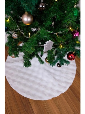 Aymira Home Peluş Beyaz Yılbaşı Çam Ağacı Altı Ayak Örtüsü Yıkanabilir Kumaş Kurdeleli 100 cm