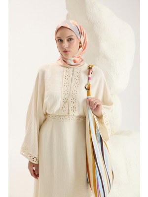 QEF Desenli Twill Eşarp Floral Mercan
