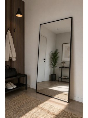 Effe Yapı Dekor Siyah Metal Çerçeveli Dikdörtgen AYAKLI180X100 cm Boy Aynası